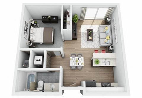 Floor plan for 1 bed, 1 bath, 586 sqft